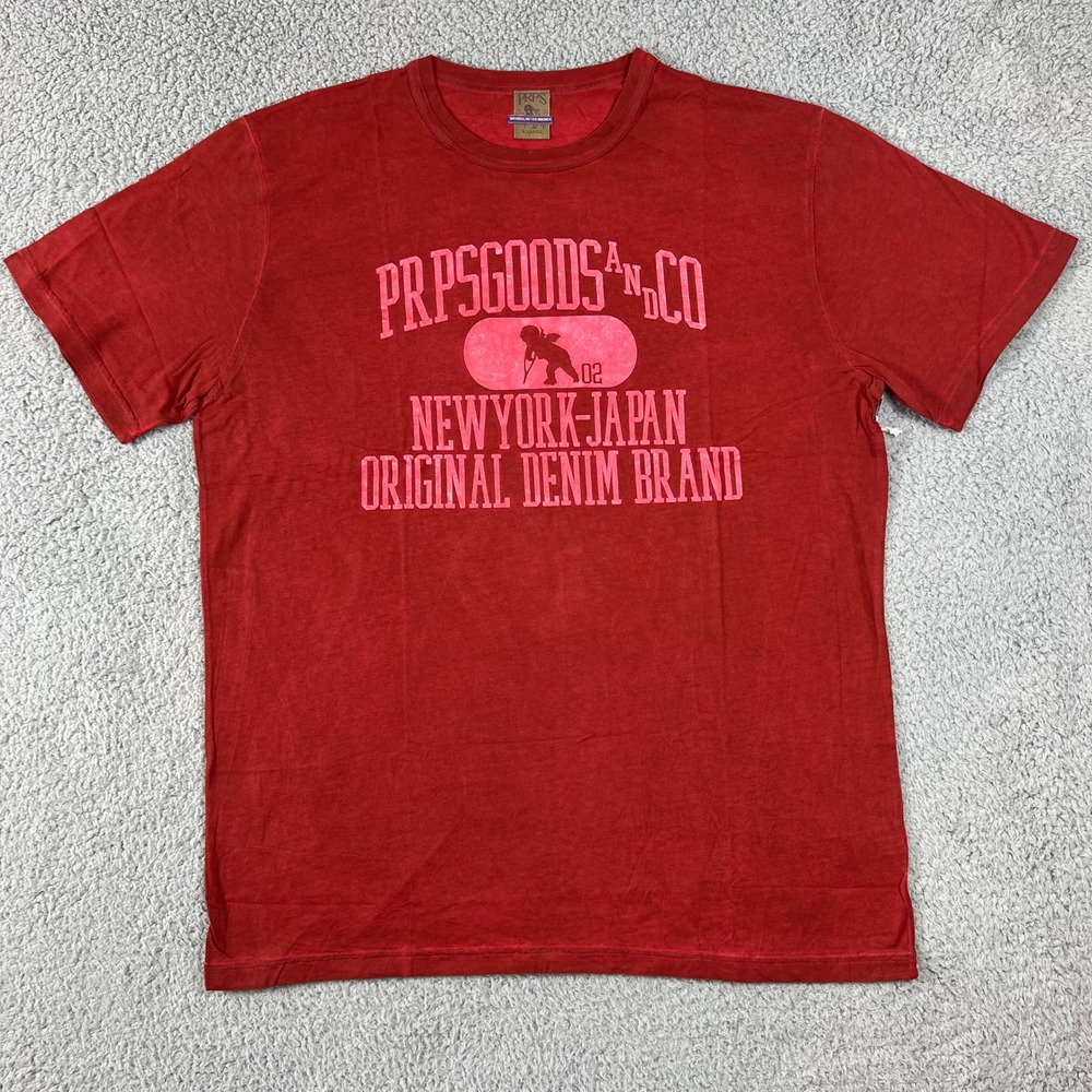 PRPS GOODS&CO Red Graphic T Shirt "New York Japan Original Denim Brand" Men's XL